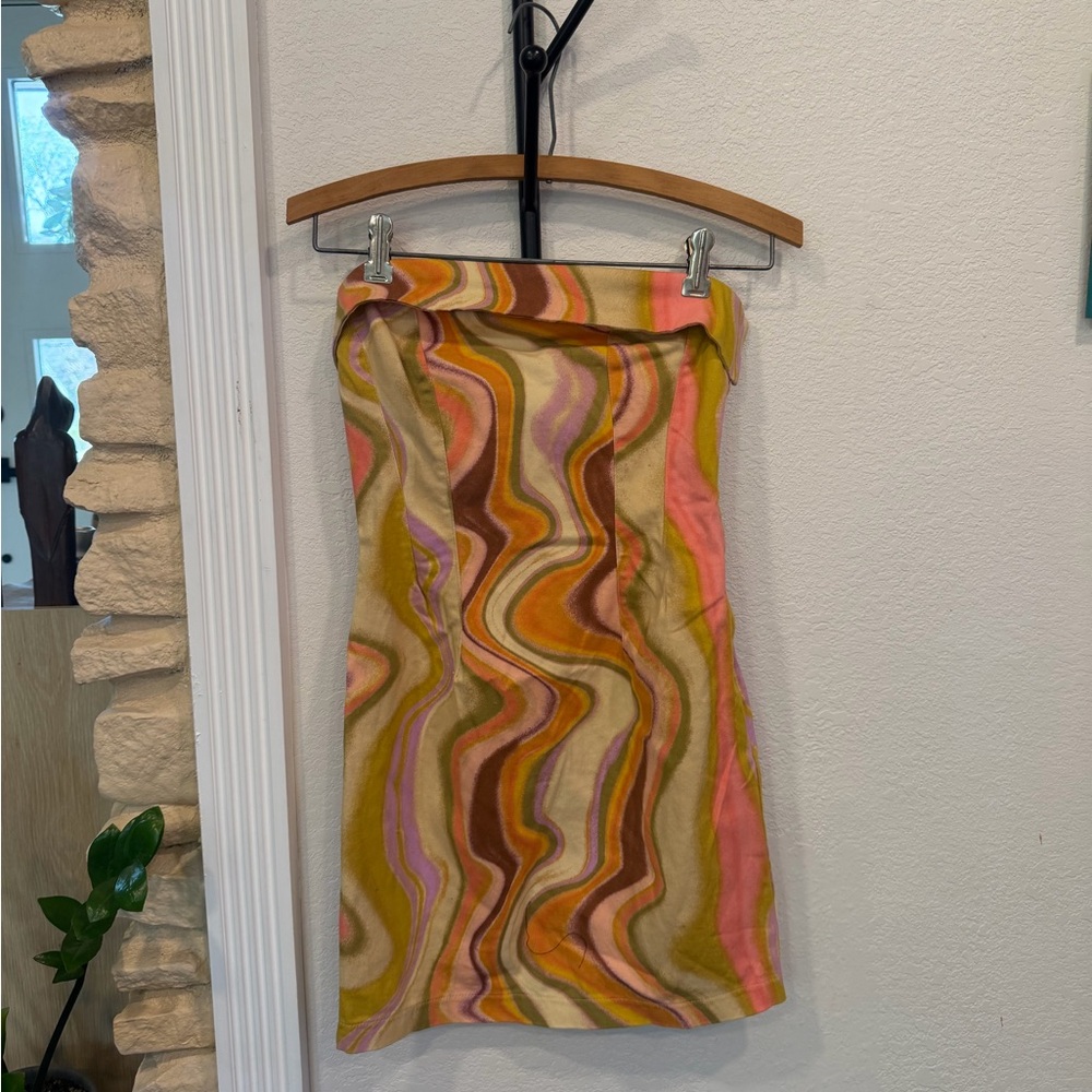 Pink Yellow Orange Wave Mini Dress || Retro, Funky, Disco, Festival outfit 🪩